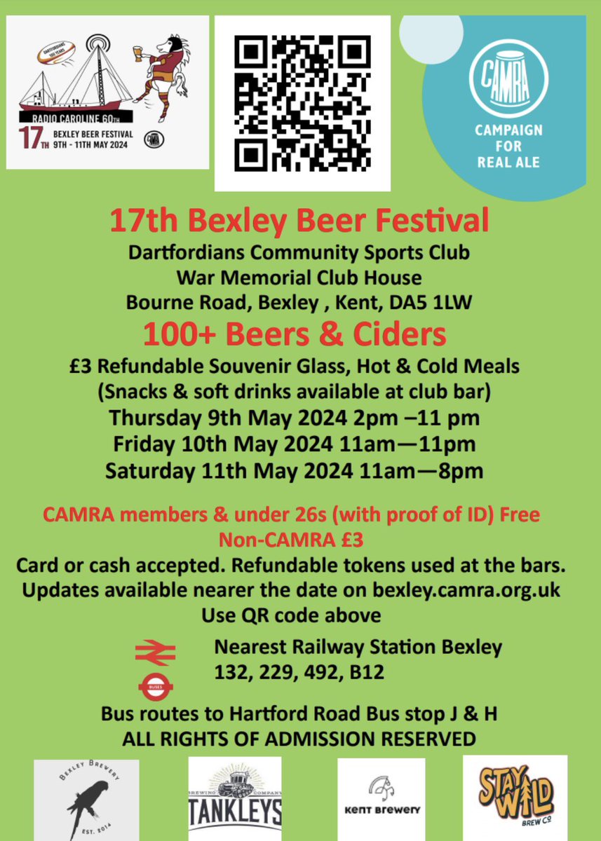 Looking forward to the 17th @BexleyCAMRA beer festival starting this week. As one of the sponsors, we’ll have 4 CASK beers heading there. Always a great event @DartfordiansRFC 🍻☀️🍻☀️🏉🏏