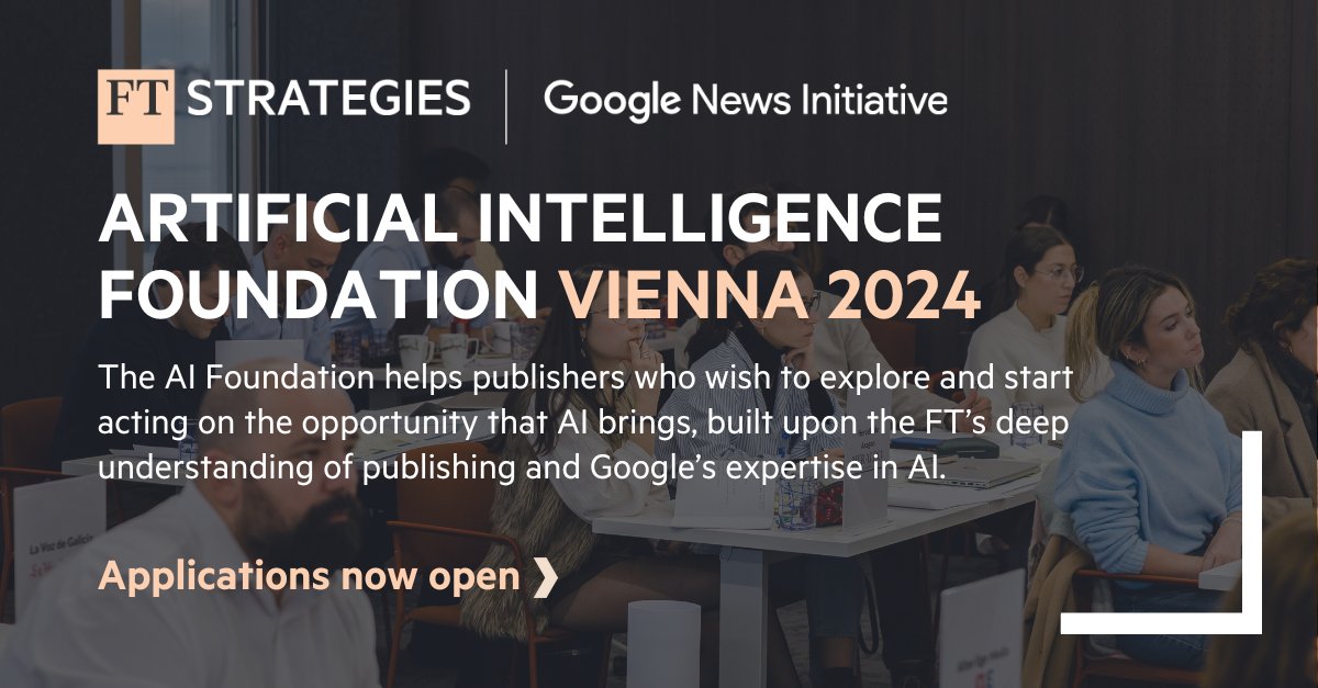 📢 Applications are now open for AI Foundation Vienna. This 4-day programme will commence on Monday 17 June, and is aimed at publishers in the early stages of their AI strategic journey. Find out more: eu1.hubs.ly/H08XyqK0
