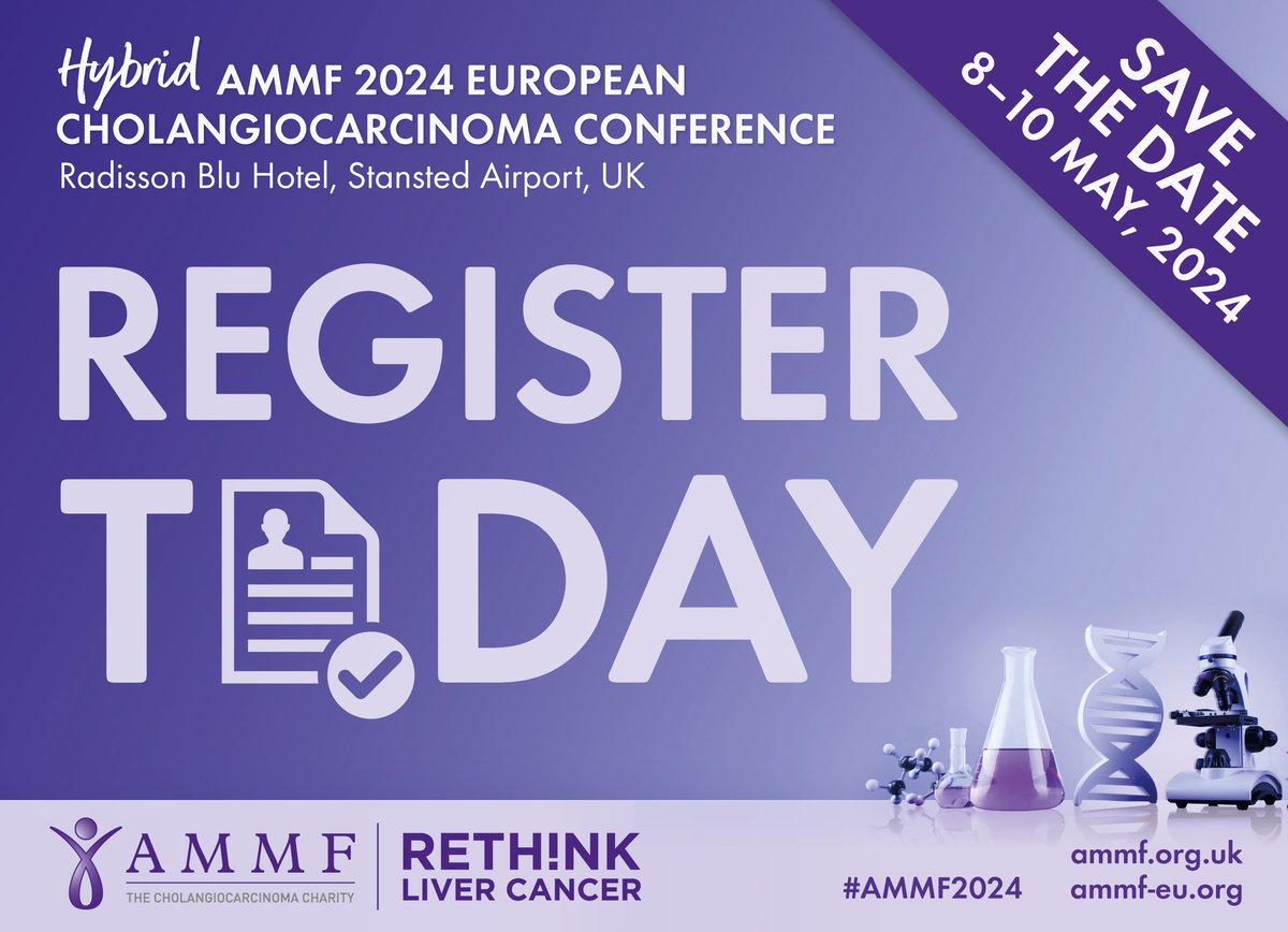 Only 1 day to go until #AMMF’s Hybrid 2024 European Cholangiocarcinoma Conference in London! Don’t miss out! It's not too late to register to join the international CCA community: ammf.org.uk/ammf-conferenc… 

#AMMF2024 #cholangiocarcinoma #BileDuctCancer #livertwitter