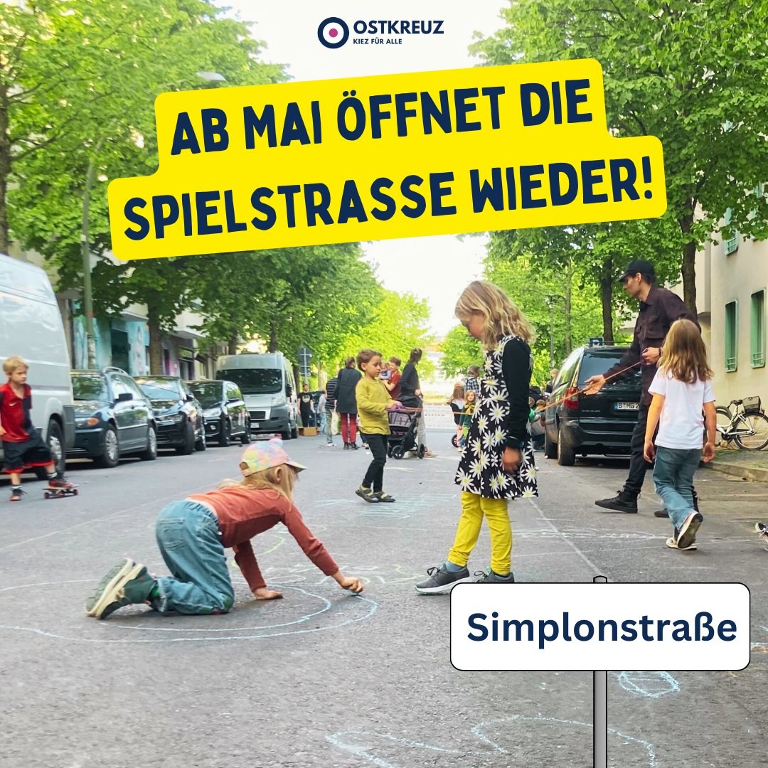 Ab Morgen ist die #Spielstraße in der Simplonstraße wieder jeden Mittwoch von 15:30 Uhr bis 18:30 Uhr offen 🙌 

Wie immer suchen wir Unterstützung. Sprecht uns gern an, wir sind die Leute in den  Warnwesten.

Bis morgen 💕#strassenfueralle

@spielstrassen @graefe_spielstr