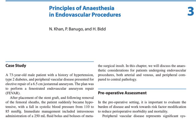 Excited to see our chapter being published on anaesthetic principles in endovascular procedures!