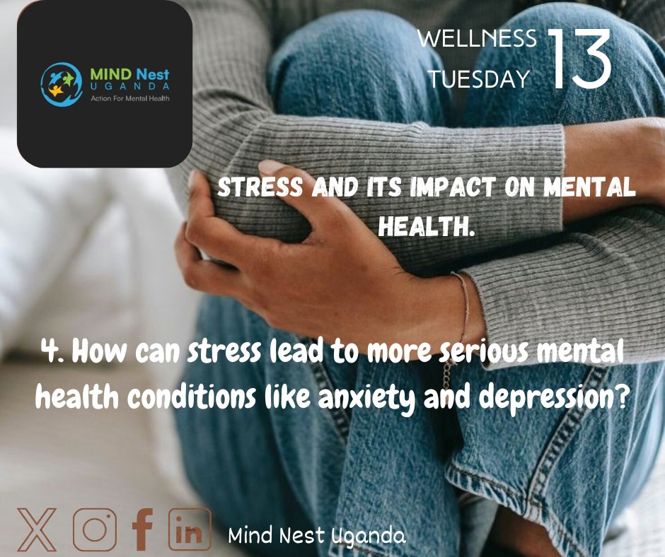 4. How can stress lead to more serious mental health conditions like anxiety and depression?

@natasha_estheer @NankomaFat41358 @OgolaMartin3

#themindnest #stress #mentalhealth  #mentalwellness #mentalhealthawareness  #mentalhealthmatters  #stressawareness