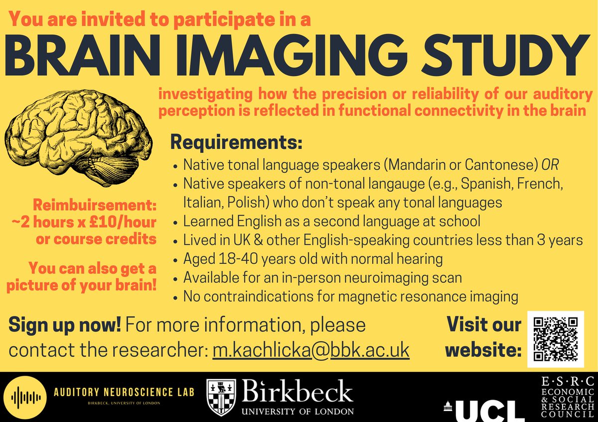 CALL FOR PARTICIPANTS - our neuroscience team led by <a href="/mkachlicka/">Magdalena Kachlicka @mkachlicka.bsky.social</a> looking for second language speakers based in London!