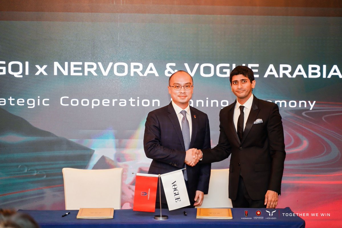 Hongqi × Nervora & Vogue Arabia On April 25th, Hongqi and Nervora & Vogue Arabia jointly signed a “MOU” agreement. This signing ceremony represents the mutual choice of the companies and the establishment of a comprehensive partnership.