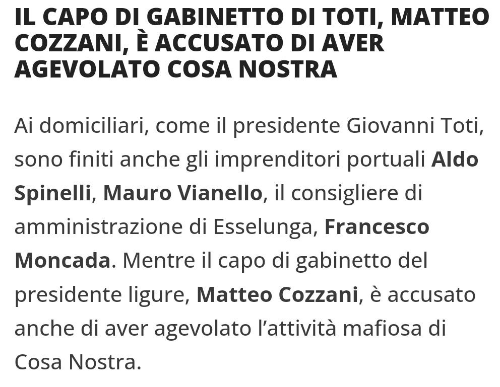 Toh, rispunta #Esselunga. Vedi tu il caso, a volte...
#Toti #TotiArrestato #Cozzani #Liguria #Corruzione #CosaNostra #FuoriLaMafiaDalloStato #AllertaMedia