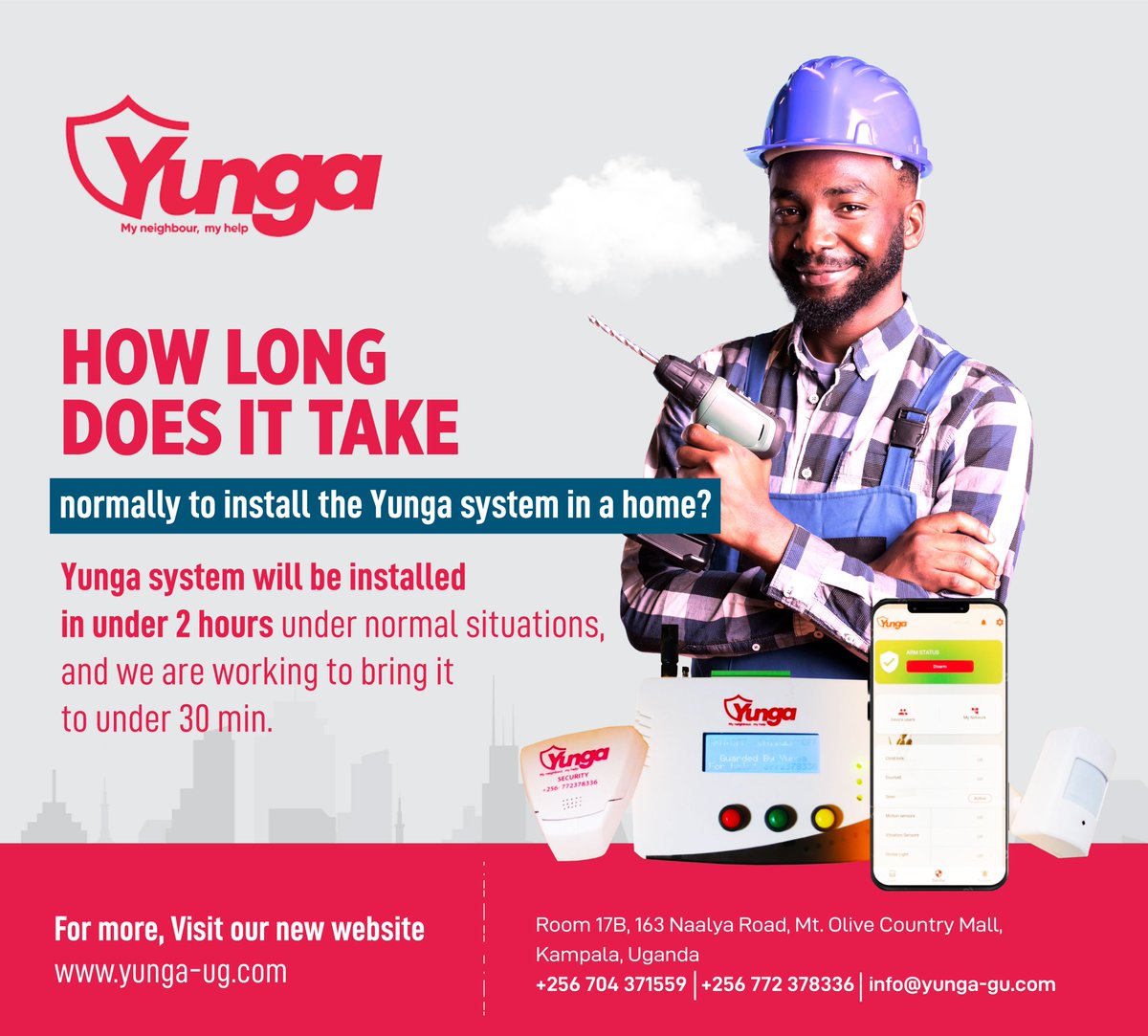 Back to addressing some of your questions: How long does it take normally to install the Yunga system in a home? Yunga system will be installed in under 2 hours in normal situations, and we're working to bring it 30 min. For more information, visit: yunga-ug.com