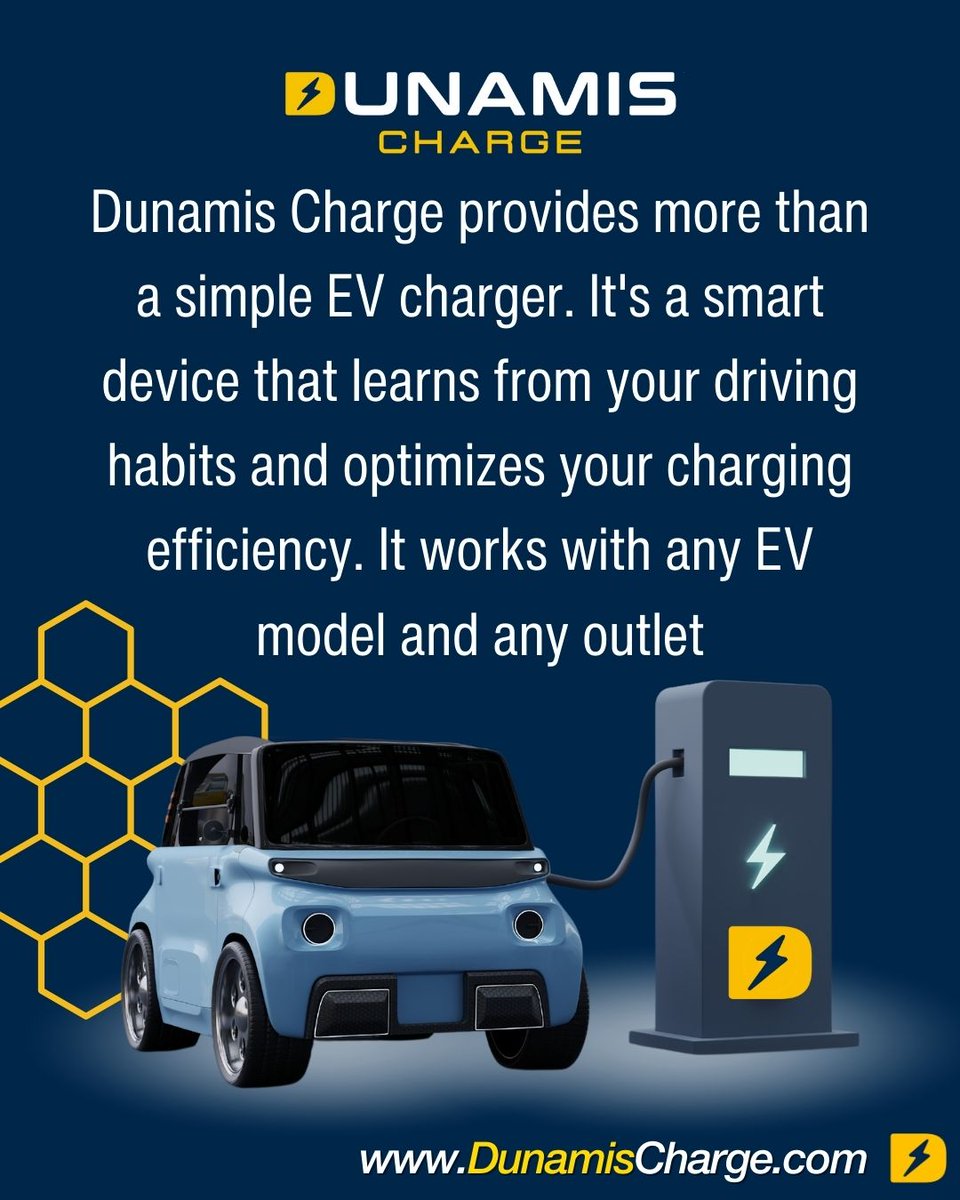 Dunamis Charge: More than just a charger, it's your smart energy companion! ⚡ Our device learns from your driving habits, optimizing charging efficiency for any EV model and outlet. Experience intelligent charging with Dunamis. #SmartCharging #DunamisCharge 🚗🔌