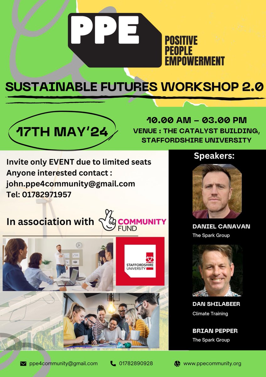 Are you very green? Looking for a career in the renewable industry? Come along to a sustainable workshop future at @StaffsUni! Along with the panel of speakers you will look at the impacts of climate change, as well as potential careers in the sector across Staffordshire.