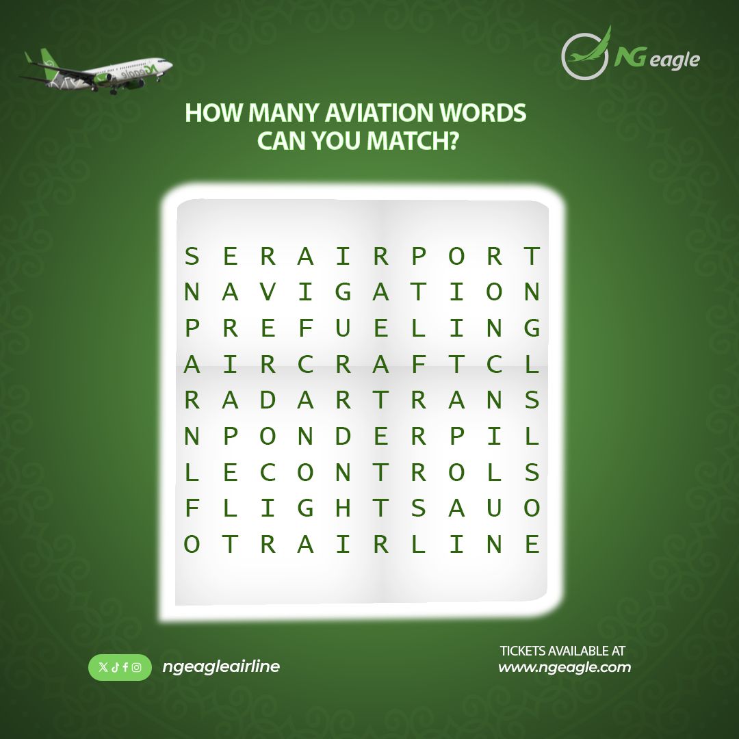 Think you know your aviation vocabulary? Put your skills to the test with our word puzzle and see how many words you can match! Let us know in the comments below.

Don't forget to tag a friend to join in the fun! 

#WordPuzzle #Avgeek #NGeagle