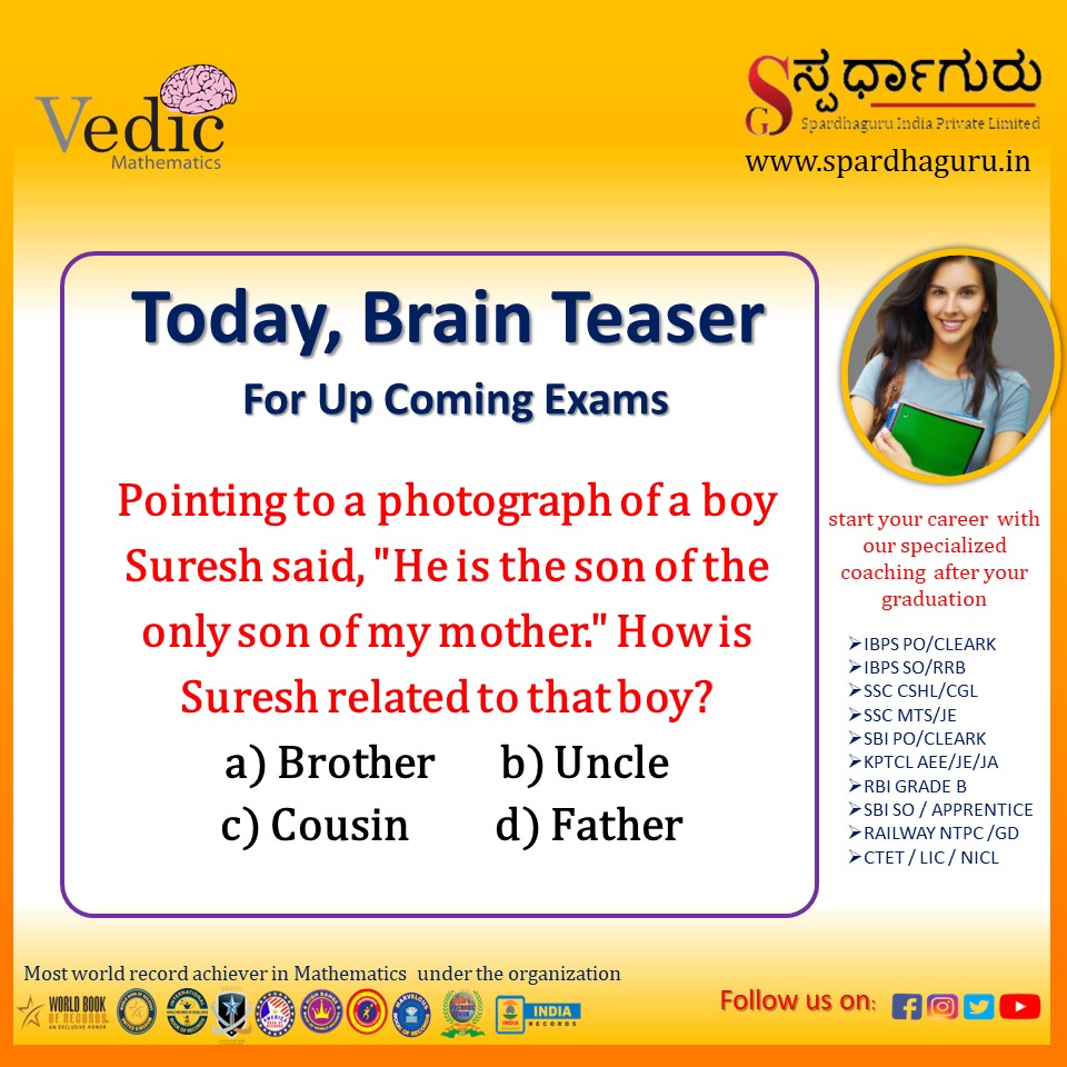 #spardhaguru #Brain #Teaser #General #Knowledge #C-#SAT #Banking #SSC #railwayexams #vedicmaths #mathematic #competitiveexamse #exampreparation #SBI #Clerk #Exam #IBPS #SSC #CAT #MAT #MBAPGCET