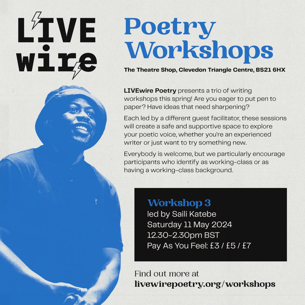 Calling all Somerset-based poets! Our final Clevedon workshop takes place this coming Saturday (12.30-2.30pm) and will be led by the wonderful @RovingRoshi ✍️ Tickets are available below from just £3, and everybody is welcome. eventbrite.com/e/895245682937