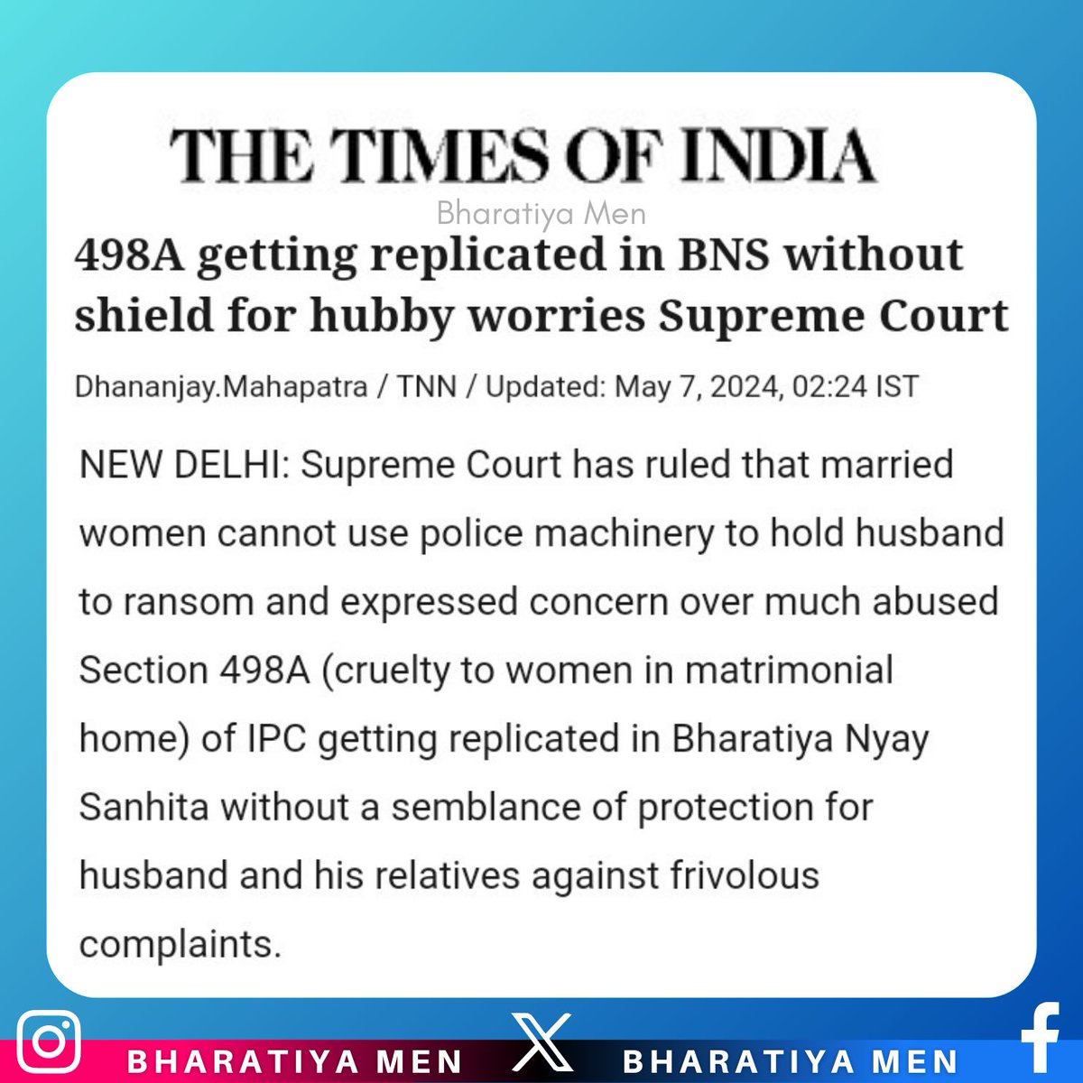 Supreme Court ने जोर दिया कि पत्नियों को वैवाहिक नुकसान से बचाने के लिए बनाए गए कानूनों का दुरुपयोग पतियों पर गलत आरोप लगाने के लिए नहीं किया जाना चाहिए। इसने पति और उसके परिवार को नुकसान पहुंचाने वाले निराधार आरोपों को रोकने के लिए कानून में निष्पक्षता की आवश्यकता पर जोर दिया।