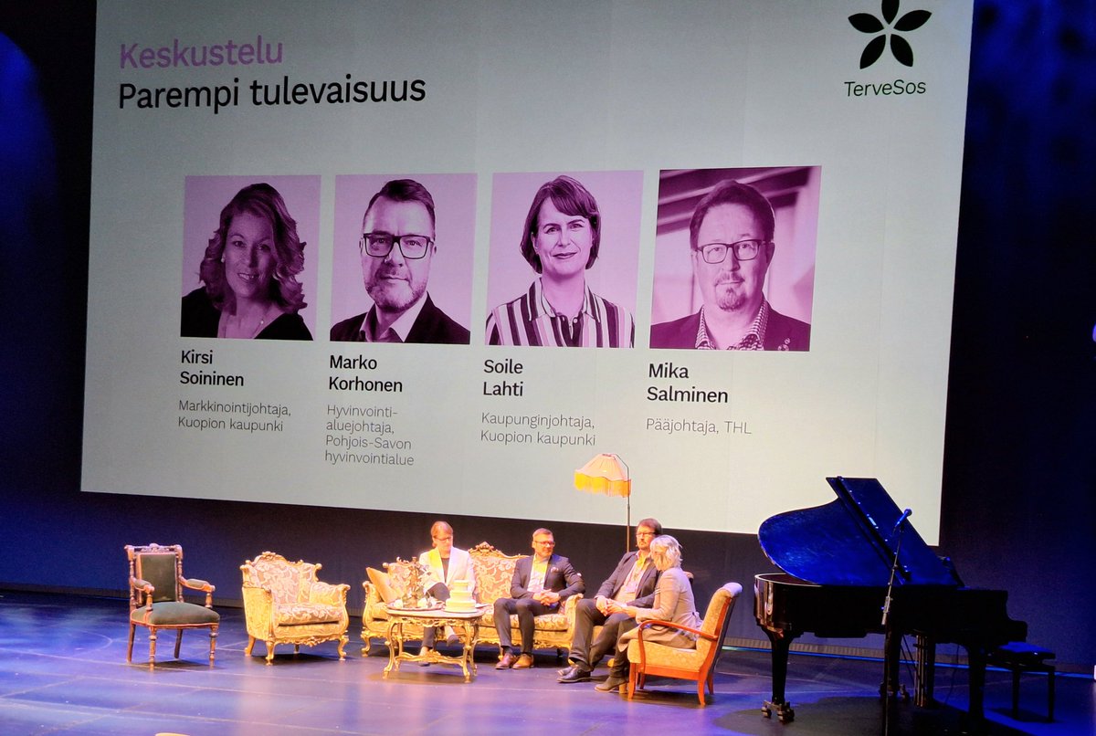 #Tervesos - tapahtuma @Kuopionkaupunki käynnistyi erinomaisella keskustelulla mm. terveyden ja hyvinvoinnin edistämisestä ja visioinnista tulevaan. Kiitokset @soile_lahti, Marko Korhonen, Mika Salminen ja @KirsiSoininen.