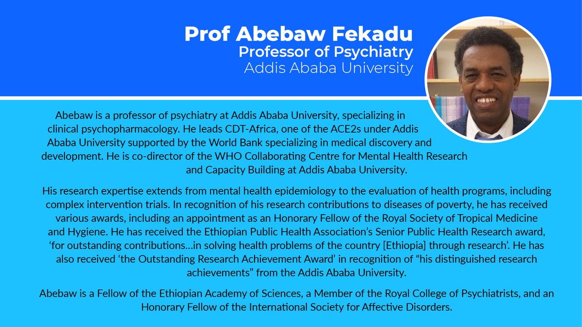 Prof Fekadu is a professor of Psychiatry & Director, Center for Innovative Drug Dev't & Therapeutic Trials for #Africa @cdtafrica @AddisAbabaUnive. He will speak at the #ACEPartnerships meeting that opens Wednesday 8th in #Mauritius. To join virtually us02web.zoom.us/meeting/regist…