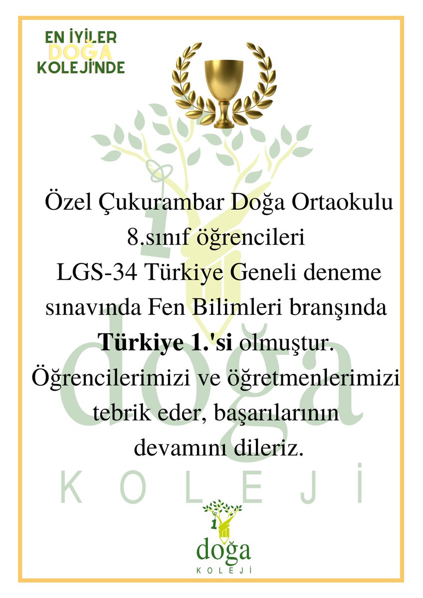 Öğrenci ve öğretmenlerimizi tebrik eder, başarılarının devamını dileriz. @dogaokullari @ZerenAhu