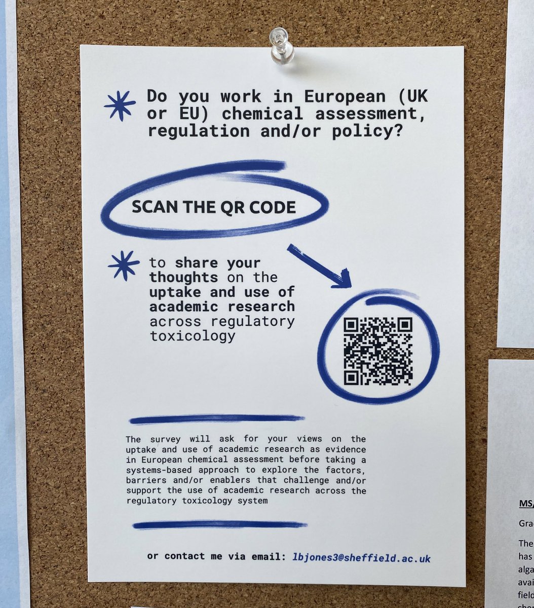 Are you passionate about the uptake and use of academic #data in the assessment &amp; management of chemical risk ⚠️ but have faced barriers or limitations to its use? 🚫

Share your thoughts 👉🏼 shef.qualtrics.com/jfe/form/SV_88… 

OR scan the QR code on the poster (#SETACSeville notice board)