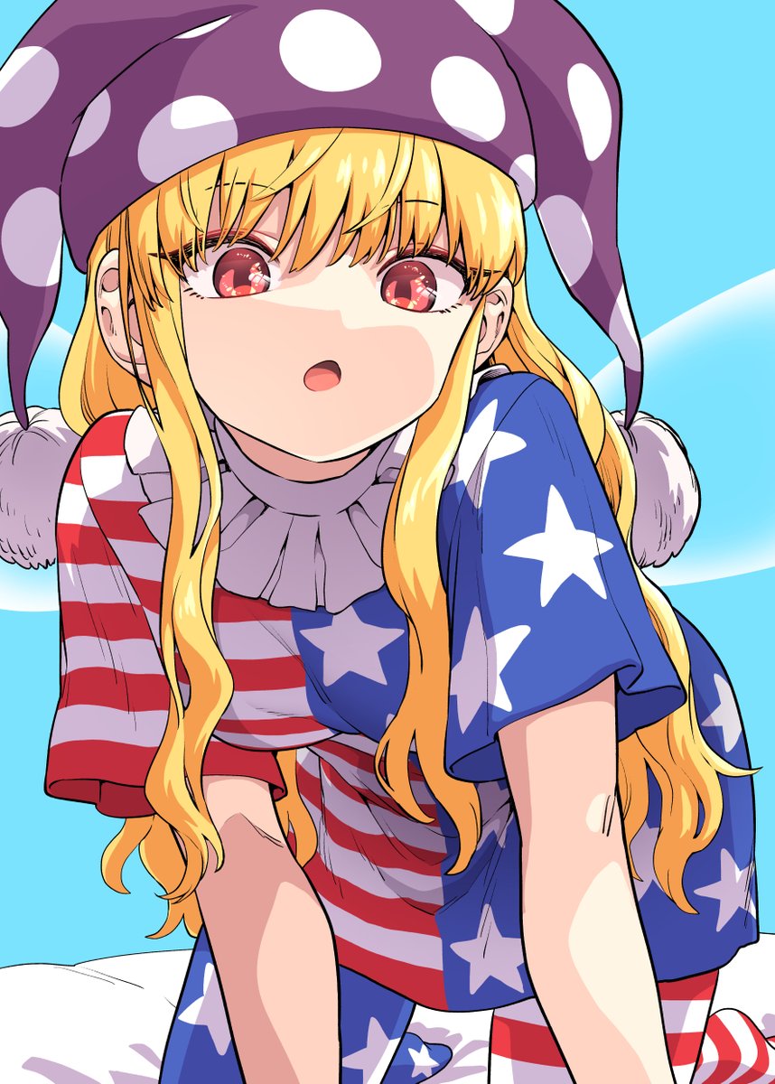 clownpiece 1girl solo long hair breasts looking at viewer open mouth blonde hair  illustration images
