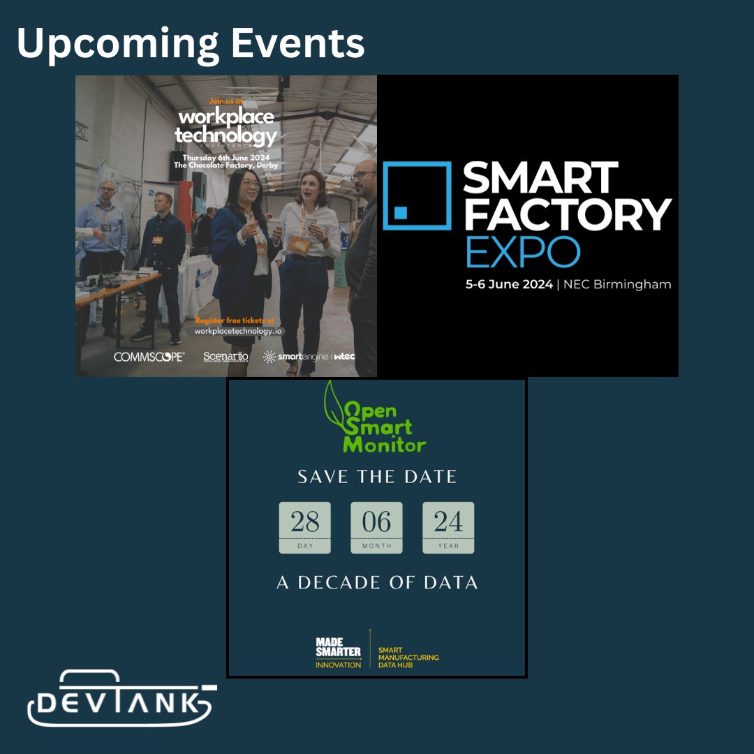 Next month, our team are going to be at @ScenariioLtd's Workplace Technology Conference, @MandEWeek Smart Factory Expo, and hosting our very own open day showcasing our work with OpenSmartMonitor and our @SMDHUlster Lighthouse Project. #smartfactory #smartdata #digitalfactory