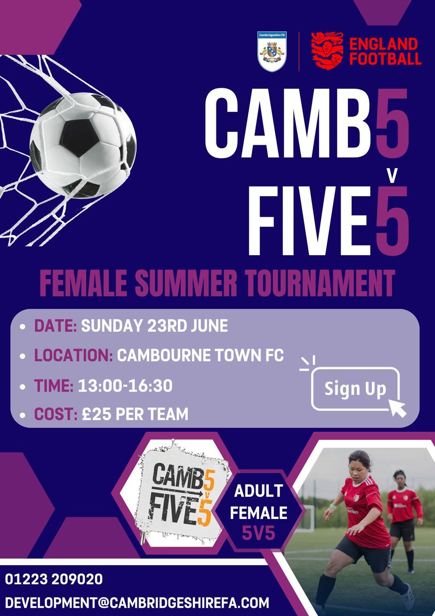 Join us for our Male, Female and Walking Football competitions at Cambs Fives this summer! 🌞 Book now 📲 buff.ly/4a2zgWD
