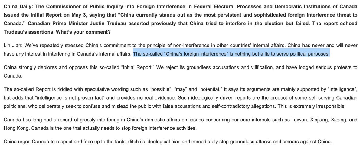 Memo to 🇨🇦Canada's Foreign Interference Commissioner: 🇨🇳China's diplomats just called you a liar. That's their special way of congratulating you for your new report and months of investigations 😉 foreigninterferencecommission.ca/news/article/f… fmprc.gov.cn/eng/xwfw_66539…