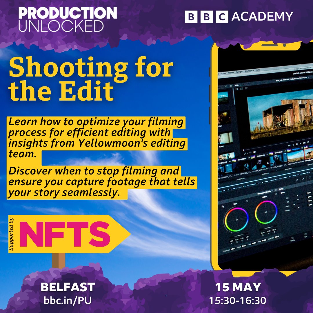 🎬 Discover the art of filming for the edit with @YellowmoonPost at #ProductionUnlocked. Join the acclaimed post-production house as its crack team reveals insider tips and tricks to capture the perfect footage. 🎟 Book now: bbc.in/PU