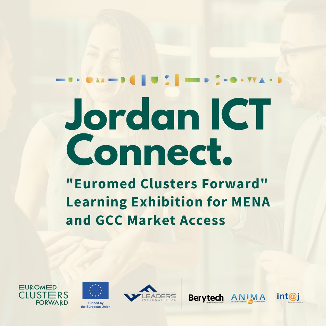 🚀 Our Jordan #ICTConnect “Euromed Clusters Forward” Learning Exhibition is just around the corner so stay tuned!

#EuromedClusters #Export #ProfessionalDevelopment #Clusters #MENA #InnovationClusters #collaborateforchange #Xpand