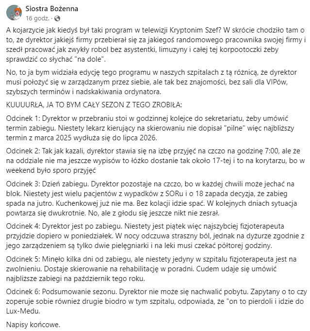 Fajnie fajnie, ale pamiętajcie, że w realu to nie jest śmieszne✌️Właśnie kończymy zbierać dane do #BarometrWHC #Kobietawkolejce, niebawem je pokażemy. @RzeczPacjenta @MZ_GOV_PL