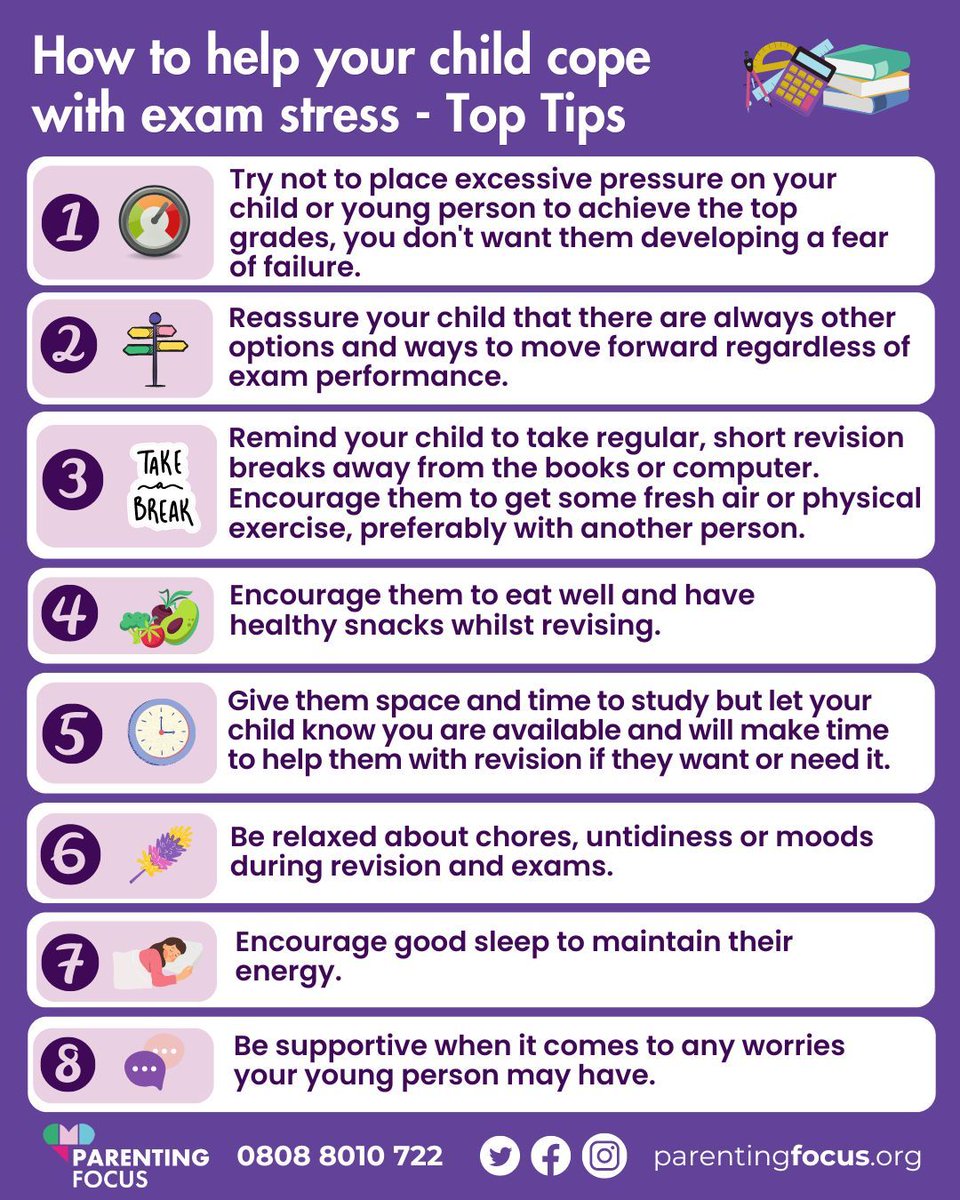 Exam season is here and for many young people this can be a very stressful and tense time. It is important to keep an eye on your young person and make sure they are coping with the stress that comes with studying, revision and exams. Here are eight tips that can help: