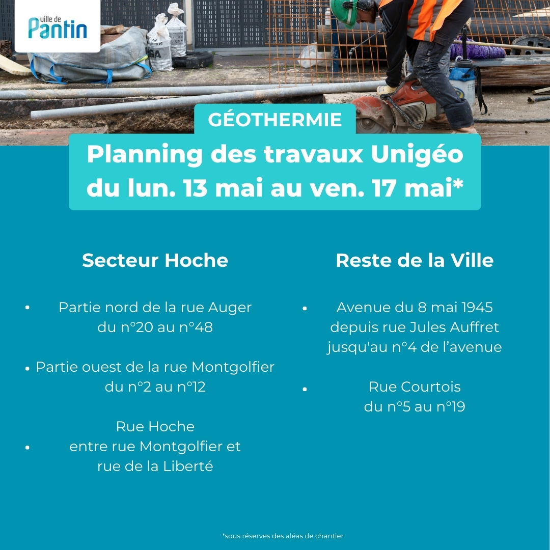 ⚠ Les travaux de raccordement au réseau de chaleur géothermique se poursuivent à #Pantin. Cette semaine, ils impacteront la circulation dans quelques rues ⤵️ #géothermie #travaux