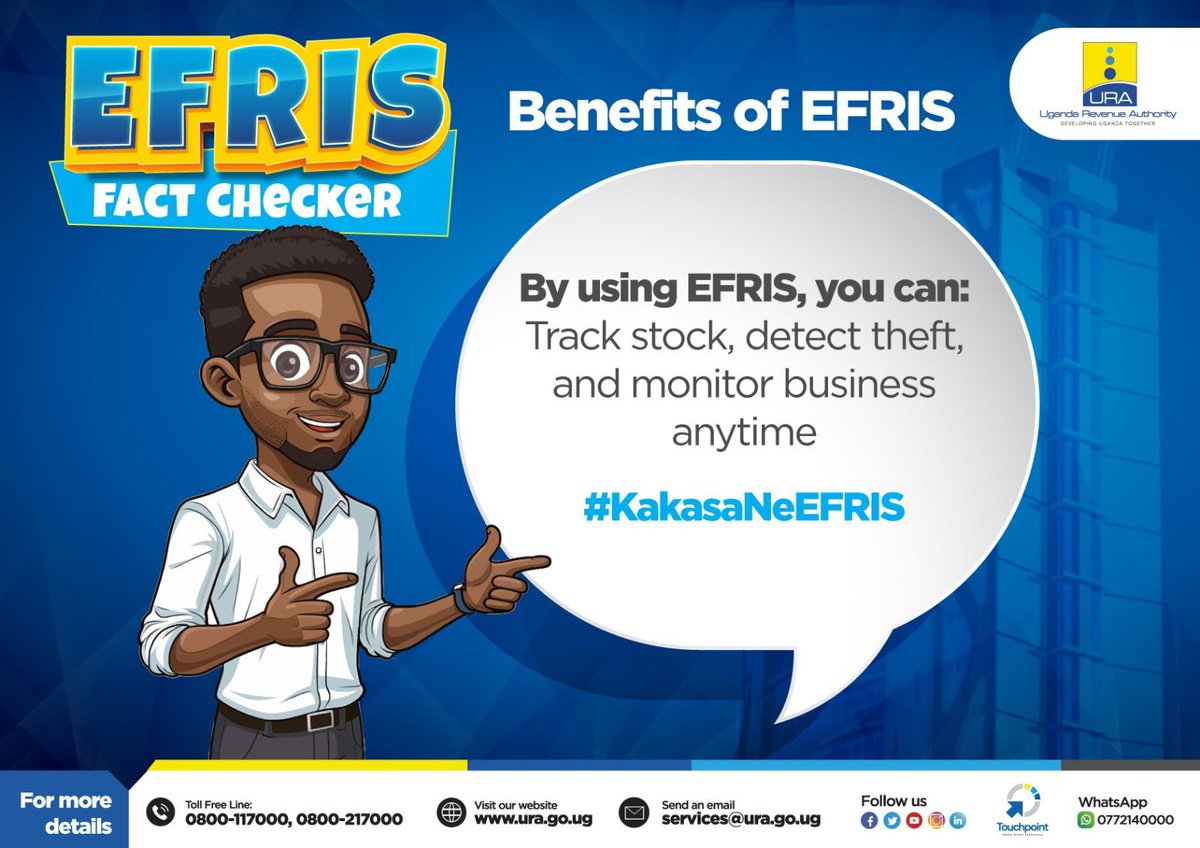 EFRIS is more of an advantage to you than URA, here are some of the benefits; ▶️Improved efficiency: It reduces time spent on data entry, postage and other administrative tasks. ▶️Reduced costs: It can save businesses over 60% of time and invoicing costs. #KakasaWithEFRIS