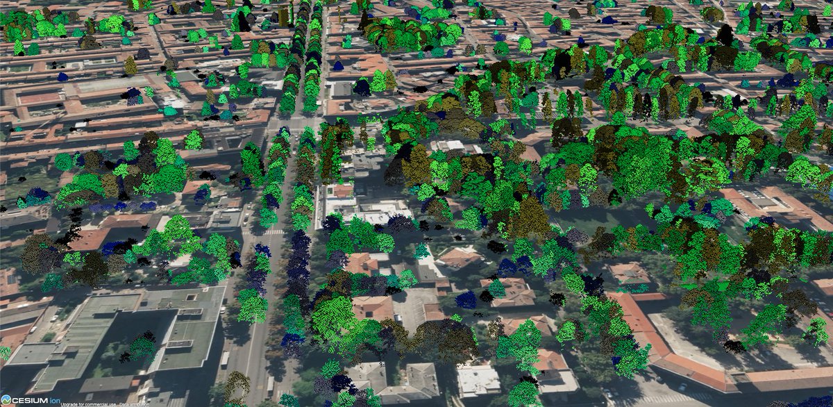 in our solutions we use #LiDAR point clouds & #orthophoto to create a #canopy urban layer. Thanks to @CesiumJS we can then visualize results in #3D! stay tuned for more results soon! @EUgreendeal @HorizonEU #mapping #climatechange #geospatial #AI #EO #Governance