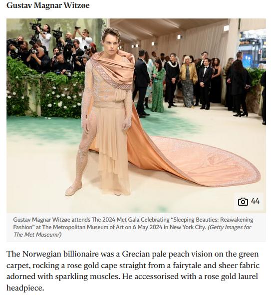 Nothing to see here: this is Gustav Magnar Witzøe in a 'pale peach vision' at the Met Gala last night in New York independent.co.uk/life-style/met… Gustav owns Norwegian salmon giant SalMar - co-owner of @scotseafarms which supplies Scottish salmon @marksandspencer #Salmafia