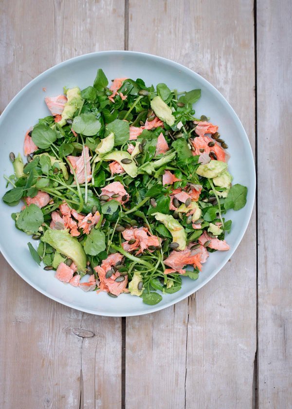 #RecipeOfTheDay is a house favourite: Salmon, Avocado, Watercress and Pumpkin Seed Salad; I favour wild Alaskan salmon here, though there are further notes on the subject in the recipe: nigella.com/recipes/salmon…