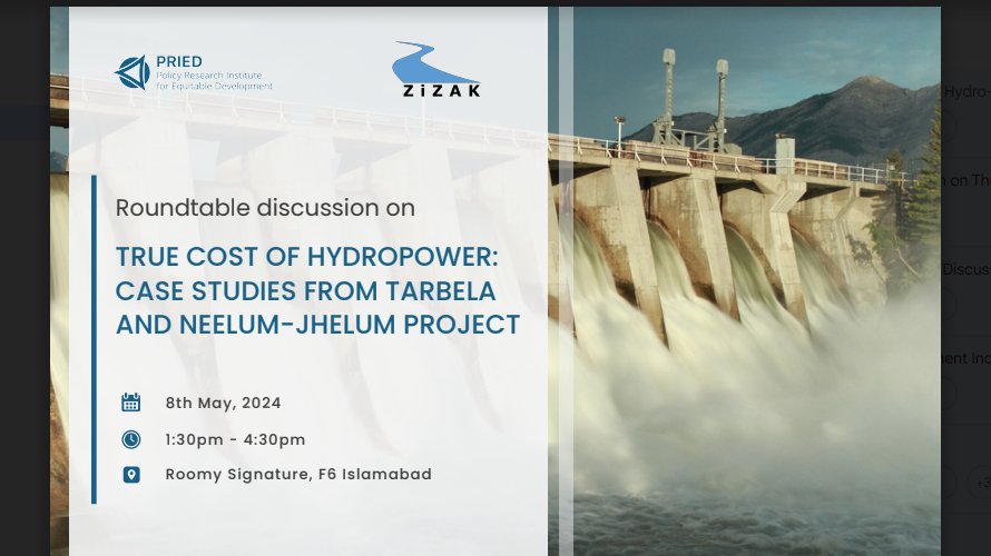 🌊Join us for 'True Cost of Hydropower - Case Studies from Tarbela and Neelum-Jhelum'💧 Discover the hidden impacts of hydro dams on ecosystems, communities & economies. 📆May 8, 2024 📍Roomy Signature, Islamabad 🕐1:30 to 4:45 🌐zoom.us/j/99784190682?…