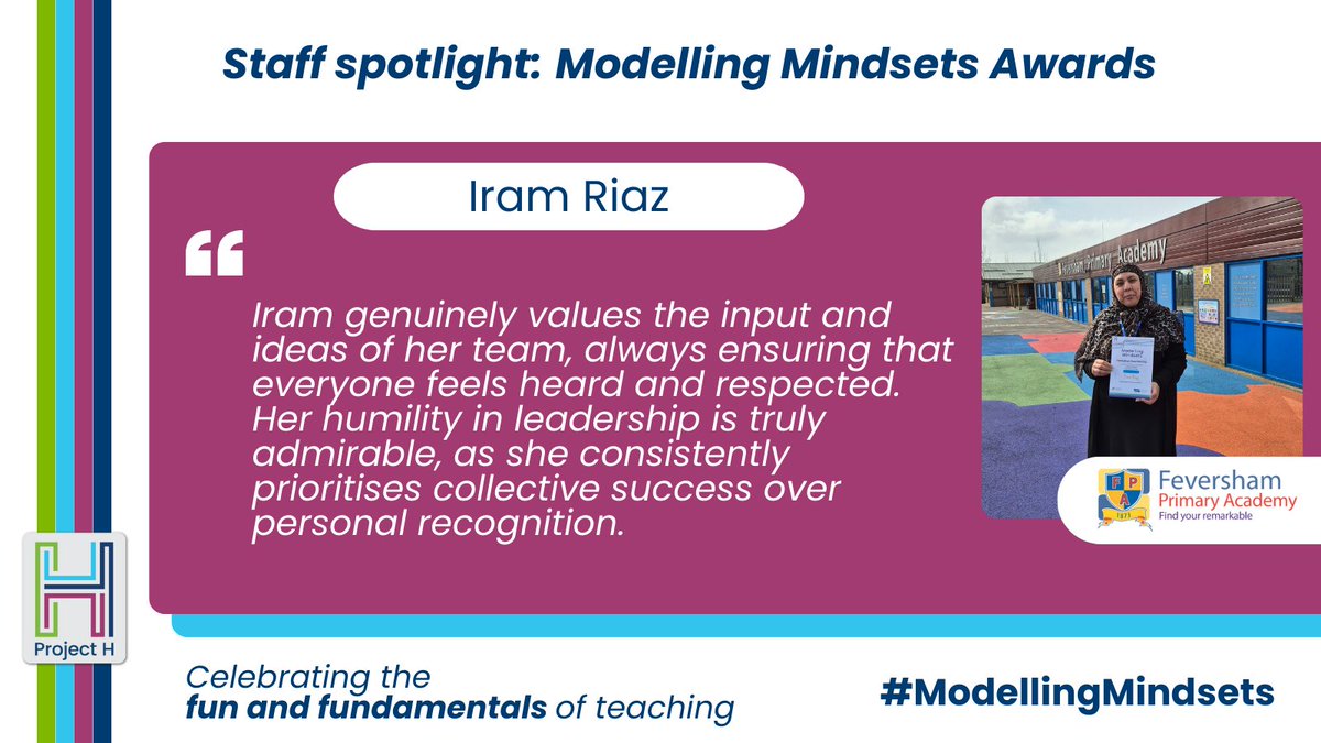 With the #ModellingMindsets campaign, we're highlighting the best of the teaching profession across @AETAcademies' network. This new series spotlights those brilliant people who received nominations for their impact. The first is Iram Riaz at @FevershamSchool. Congratulations! 🎉