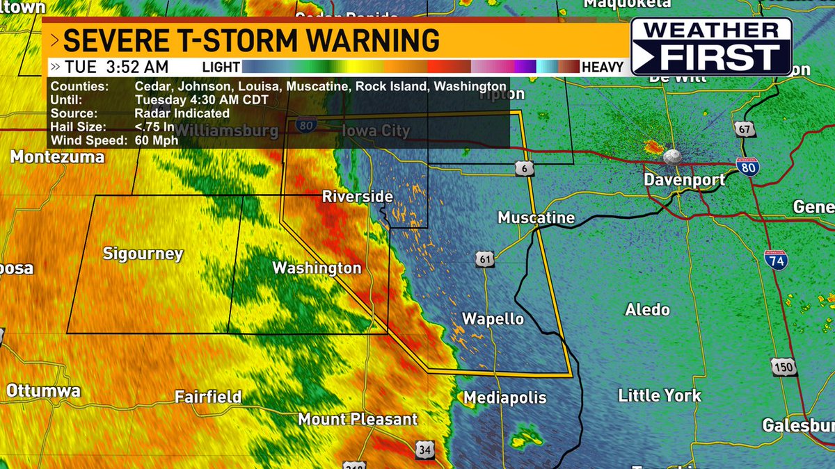 A Severe Thunderstorm Warning has been issued until May 07, 2024 4:30AM for Johnson, Muscatine, Louisa, Washington, Cedar, Mercer, Henry, Rock Island Counties. #iawx