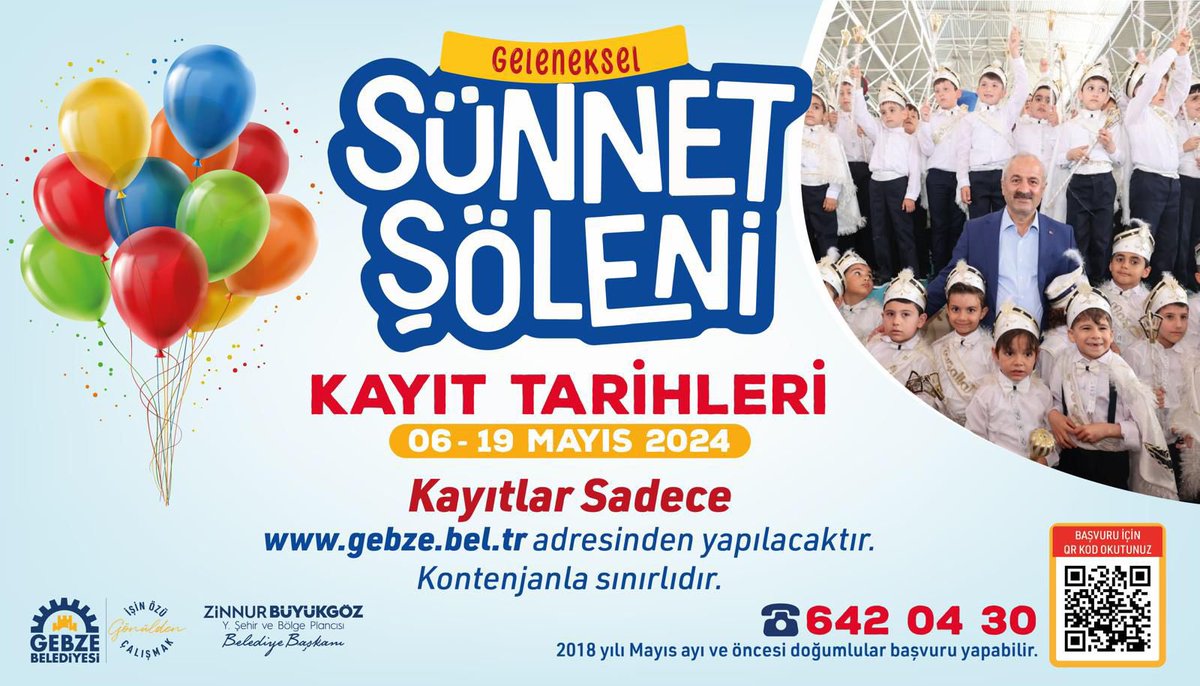 Gebze belediyemizin geleneksel sünnet şöleni kayıtları 19 Mayıs'a kadar devam ediyor.  Kayıt: ✍gebze.bel.tr  #İşinÖzüGönüldenÇalışmak