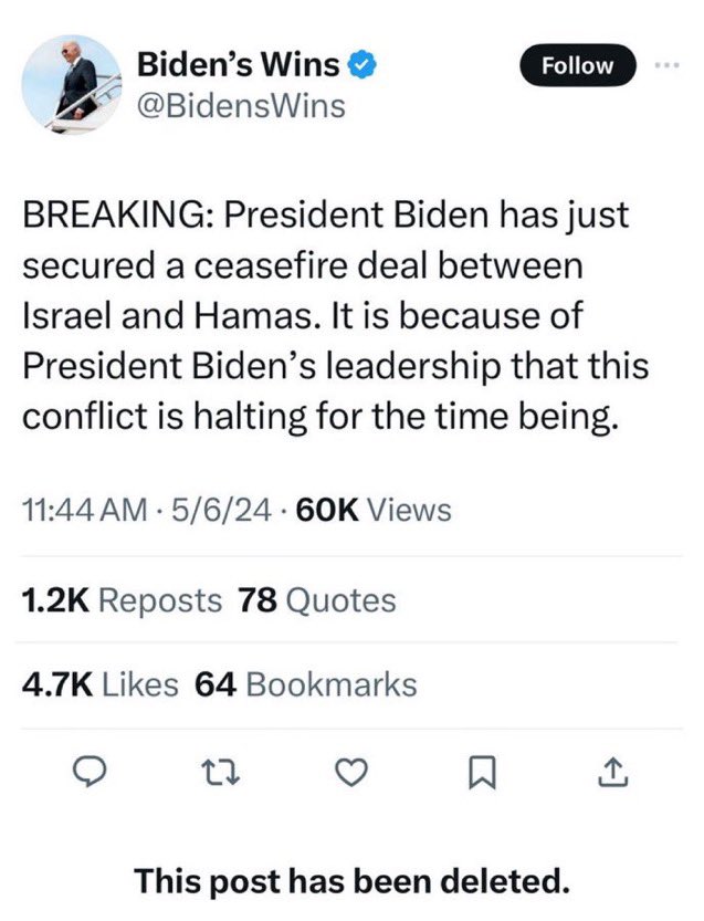 What we know is Israel lies. And an old middle eastern idiom says “follow the liar to the door.” Biden’s team deleted this.
