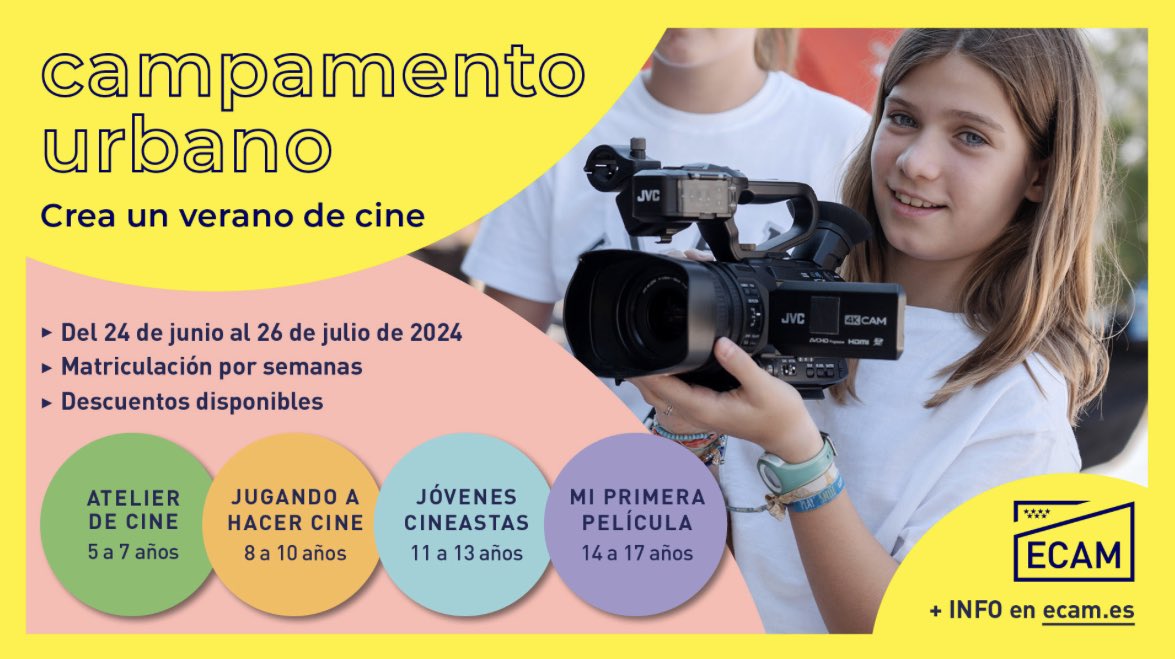 ¿Tus hijos te piden que les pongas una película una y otra vez? ¡Entonces el Campamento Urbano de Cine de <a href="/ECAM_/">ECAM</a> te interesa! Del 24/06 al 26/07 la Escuela de Cinematografía y del Audiovisual de #Madrid ofrece su #campamentodeverano
ecam.es/alfabetizacion…