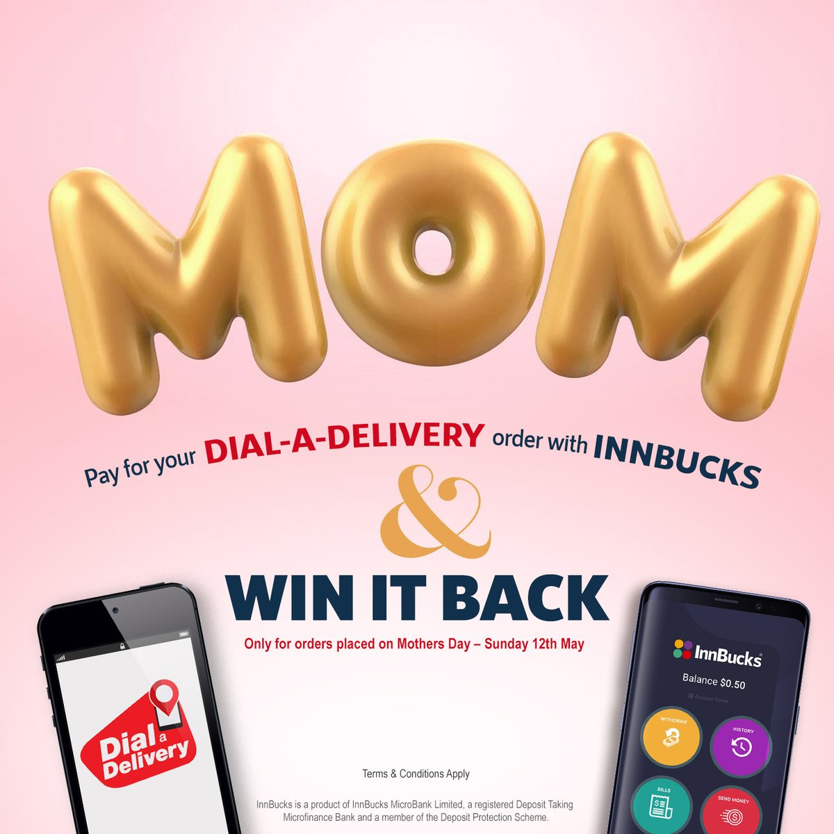 This Mother's Day, show Mom some extra love with @DialADeliveryZW! Order your food on Sunday the 12th of May, pay with #InnBucks and stand a chance to WIN your money back! Get ready to spoil Mom like never before! Terms & Conditions Apply.