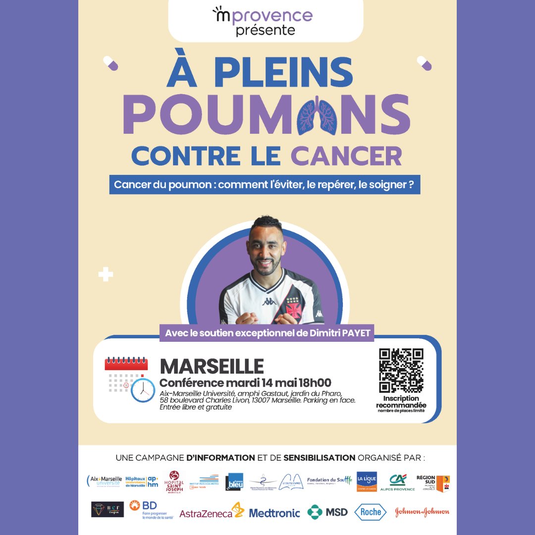🌟 Plus qu'une semaine avant notre conférence sur le cancer du poumon le 14 mai à Marseille. Avez-vous réservé votre place ? Inscrivez-vous maintenant pour garantir votre participation ! 🎗️🌬️ #SantéMarseille #CancerDuPoumon 🔗 ow.ly/1auI50RkXhs