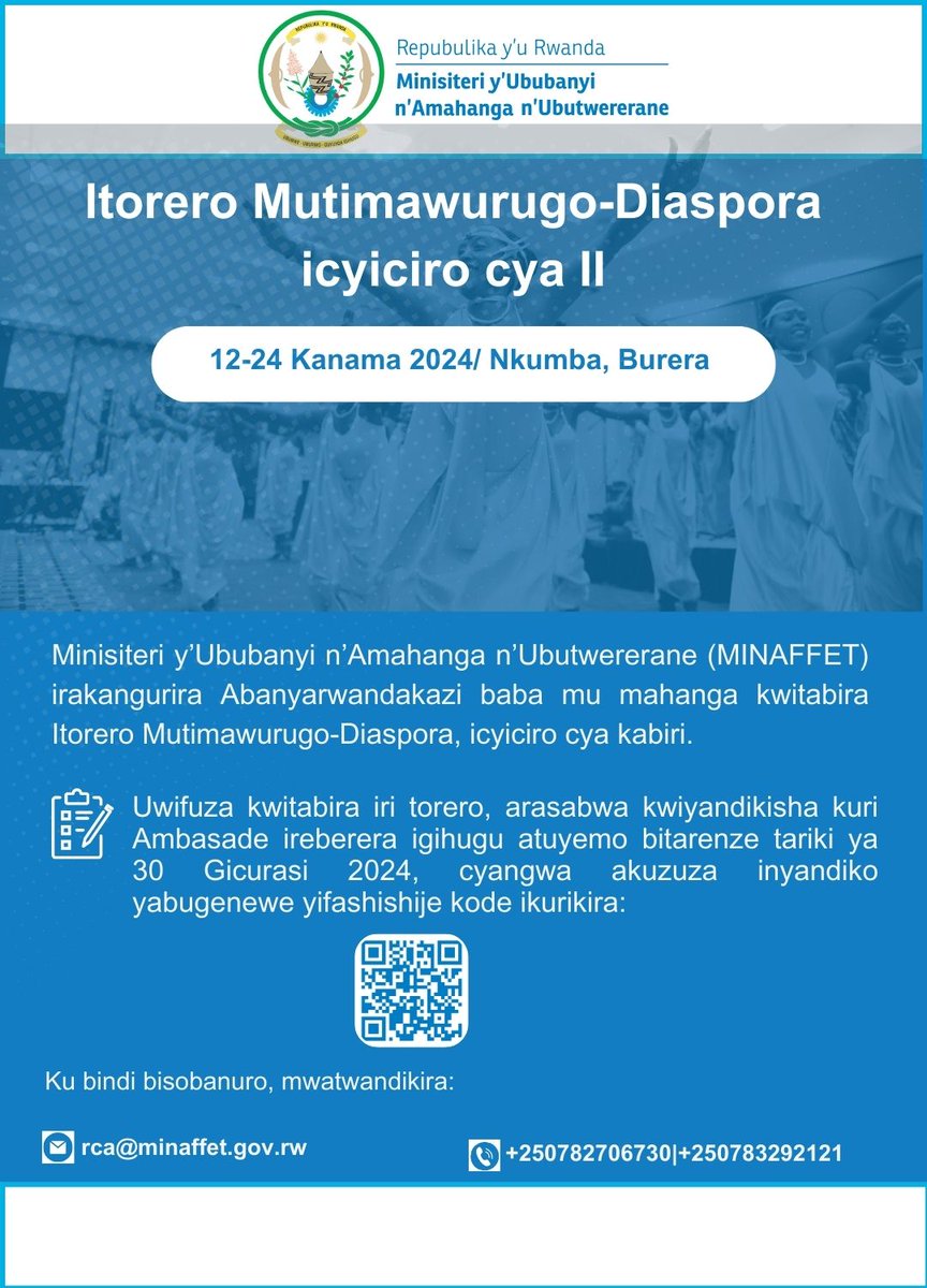 📢 Bonne nouvelle pour les femmes de la diaspora : la date limite d'inscription pour l'Itorero MUTIMAWURUGO-Diaspora II a été repoussée au 30 mai ! Ne manquez pas cette occasion de découvrir l'histoire et les valeurs rwandaises &votre rôle essentiel dans le développement du pays