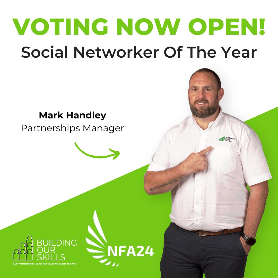 📢 VOTE FOR MARK – Social Networker Of The Year! ✅ Voting in now open for this year’s @NatFenAwards and we are delighted to announce that our Partnerships Manager, Mark Handley, has been nominated as Social Networker Of The Year! fenestrationawards.co.uk/nfa24/ #NatFenAwards #NFA24