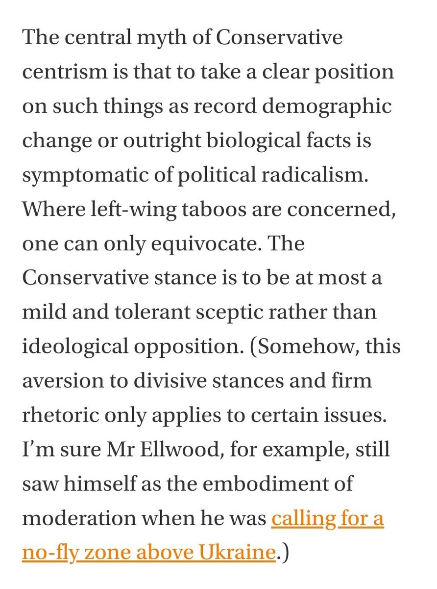 100% correct from @BDSixsmith in @TheCriticMag. 'The central myth of Conservative centrism' thecritic.co.uk/the-central-my…