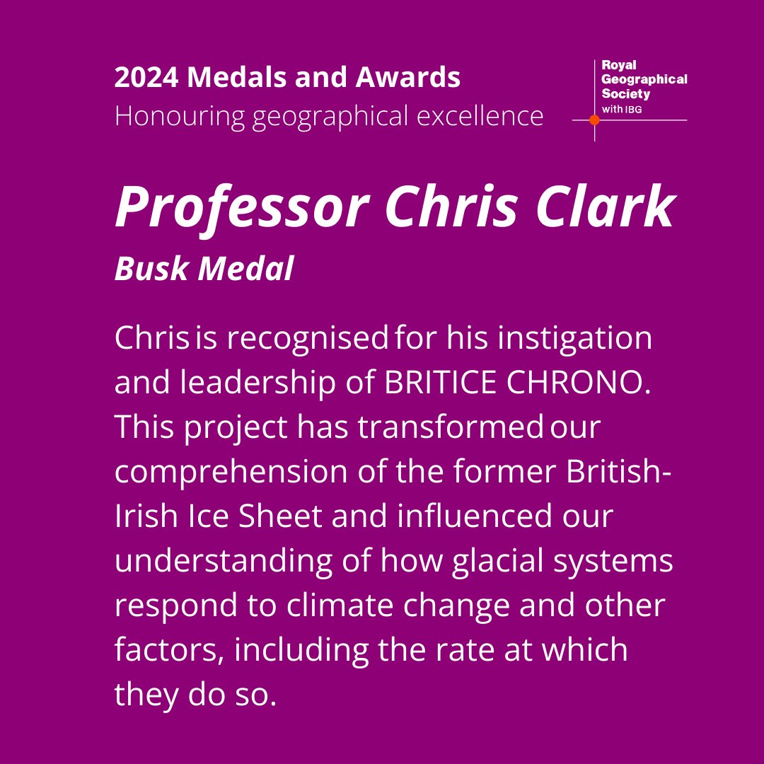 Congratulations to Professor Chris Clark (@ChrisClarkofBC ) on being awarded the Busk Medal for profound influence on the understanding of glacial systems through the 'British-Irish Ice Sheet' reconstruction.