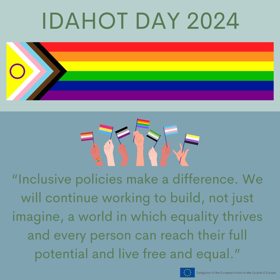 'Homophobia, Biphobia, and Transphobia have no place in the EU or anywhere in the world' 🌍. To mark the upcoming #IDAHOT Day, the EU delivered a statement during the @coe meeting of the Ministers’ Deputies. #EU4LGBTIQ 🔗 europa.eu/!BNcXkF
