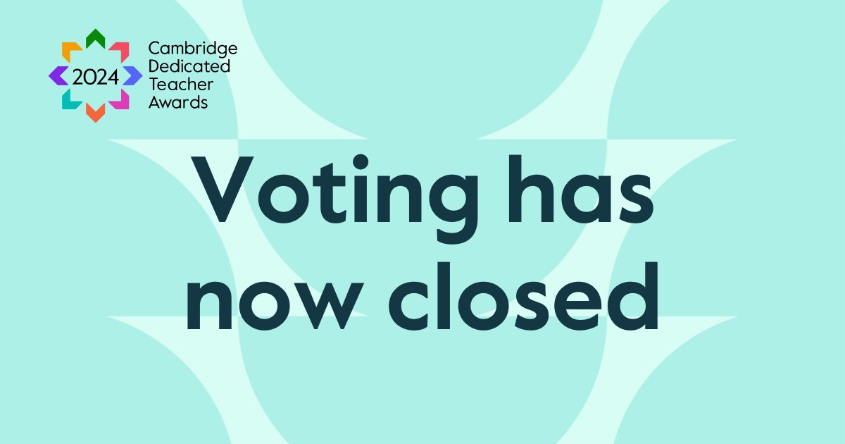 Voting for the 2024 Cambridge Dedicated Teacher Awards has now closed. Thank you to everyone who took the time to vote. Be sure to come back later this month when we'll be announcing the global winner! dedicatedteacher.cambridge.org/vote