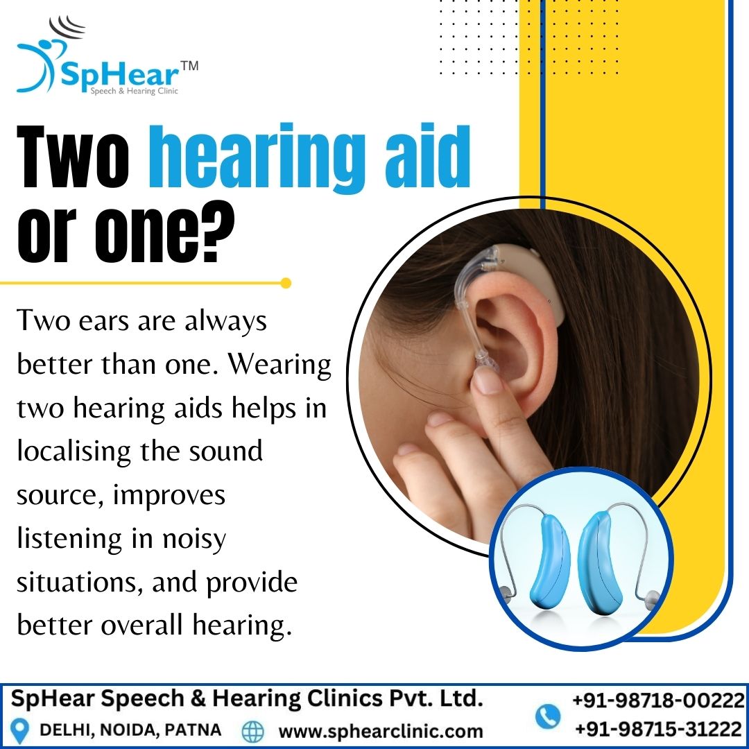 Audiologists at SpHear recommend to go for two hearing aids instead of one because of the greater benefits. 
👉🔗bit.ly/4bhugz7
#sphear #sphearclinic #clinic #hearingtest #ear #audiology #audiologist #hearing #hearingaid  #hearingloss #consultnow