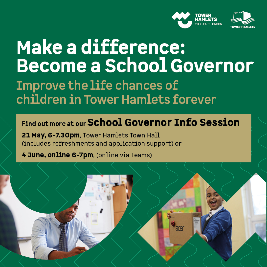 Want to make a difference to children’s education in Tower Hamlets? Find out how to become a School Governor at one of our information sessions. Book your place now: 📍 In person - 21 May > orlo.uk/FPk2n 📍 Online - 4 June > orlo.uk/xNxnJ