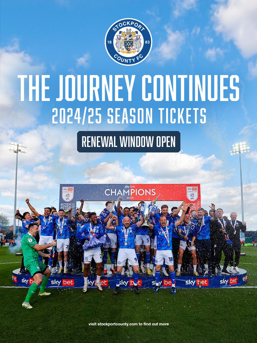 🎟️ Our season ticket renewal period is now 𝗼𝗽𝗲𝗻! Continue your journey with the Champions in League One next season, and renew your tickets today online, over the phone on 0161 266 2700 or in person from the Ticket Office. 👉 buff.ly/3WwgT9n